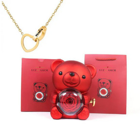Colar com Nome Personalizado + Urso com Rosa Eternizada